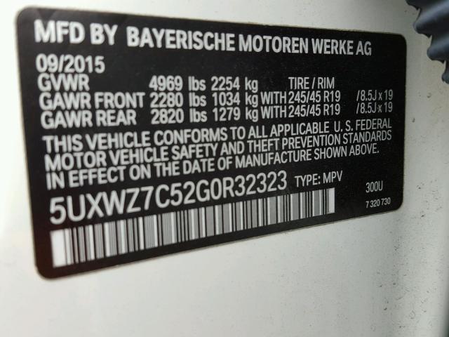 5UXWZ7C52G0R32323 - 2016 BMW X3 SDRIVE2 WHITE photo 10