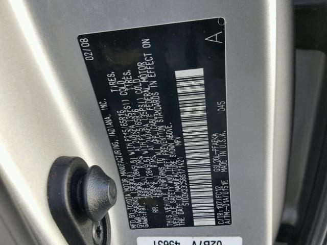 5TDZK23C58S171421 - 2008 TOYOTA SIENNA CE SILVER photo 10