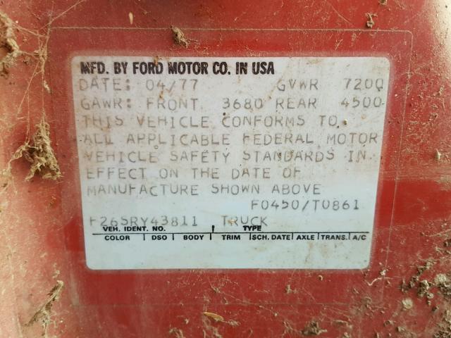 F26SRY43811 - 1977 FORD F250 RED photo 10
