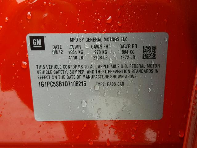 1G1PC5SB1D7108215 - 2013 CHEVROLET CRUZE LT RED photo 10