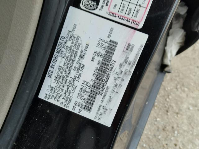 3FAHP0JG6BR186212 - 2011 FORD FUSION SEL BLACK photo 10