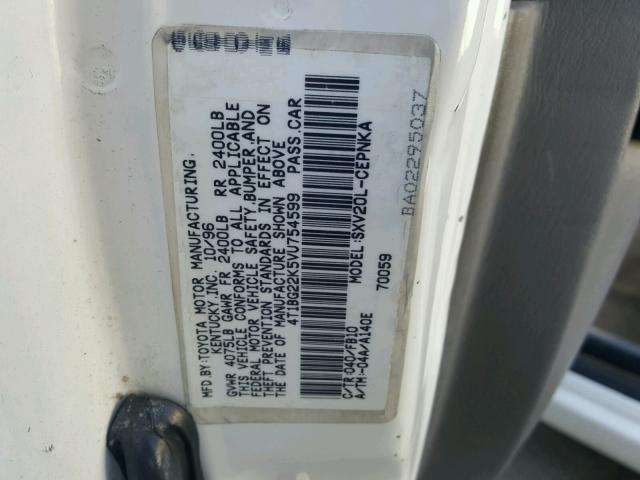 4T1BG22K5VU754599 - 1997 TOYOTA CAMRY CE WHITE photo 10