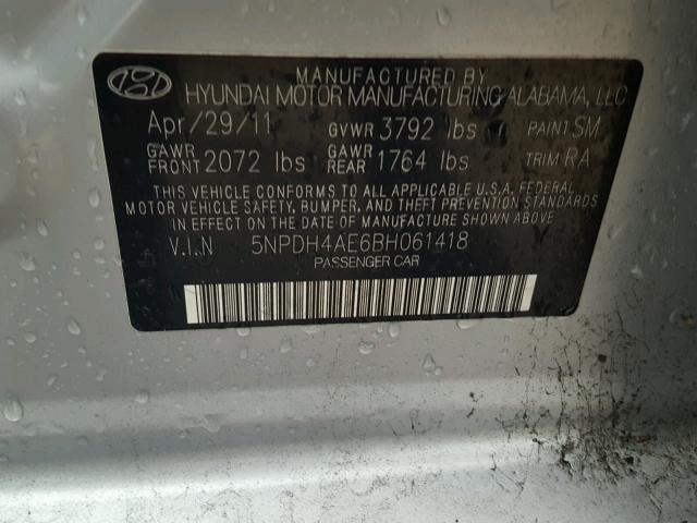 5NPDH4AE6BH061418 - 2011 HYUNDAI ELANTRA GL SILVER photo 10