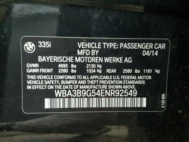 WBA3B9G54ENR92549 - 2014 BMW 335 XI Қара фото 10