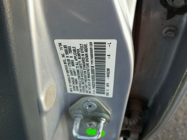 1HGES16355L008318 - 2005 HONDA CIVIC DX V SILVER photo 10