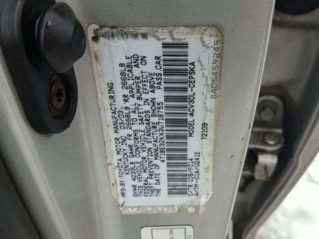 4T1BE32KX3U718755 - 2003 TOYOTA CAMRY LE GRAY photo 10