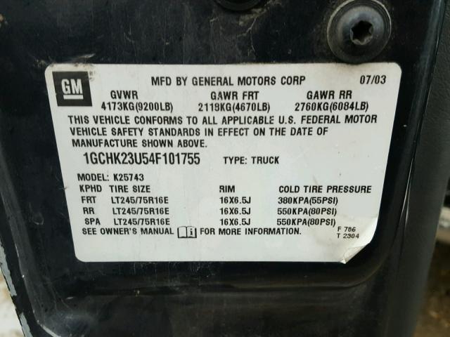 1GCHK23U54F101755 - 2004 CHEVROLET SILVERADO GRAY photo 10