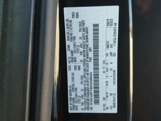 1FMCU0F74DUD46620 - 2013 FORD ESCAPE S BLACK photo 10