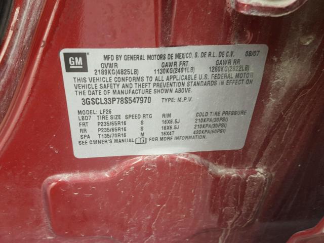 3GSCL33P78S547970 - 2008 SATURN VUE XE RED photo 10