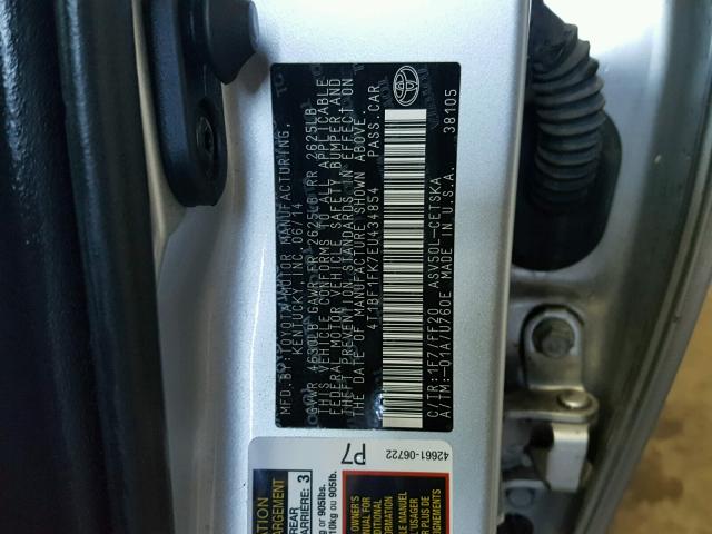 4T1BF1FK7EU434854 - 2014 TOYOTA CAMRY L SILVER photo 10