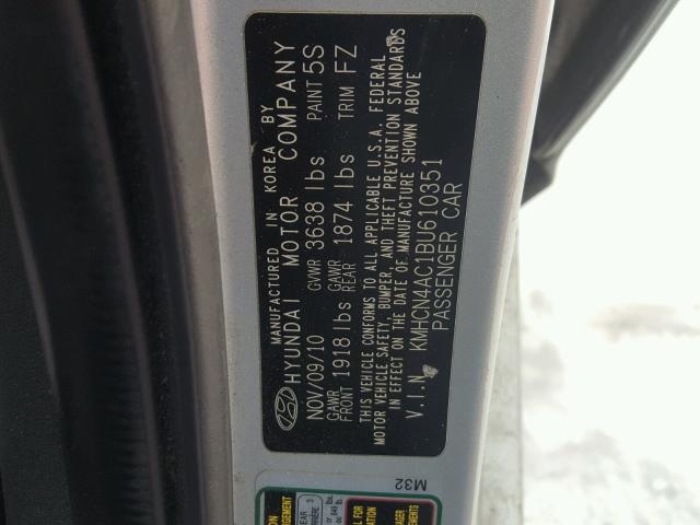 KMHCN4AC1BU610351 - 2011 HYUNDAI ACCENT GLS SILVER photo 10