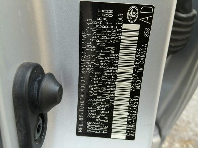 2T1BURHE7EC064468 - 2014 TOYOTA COROLLA L SILVER photo 10