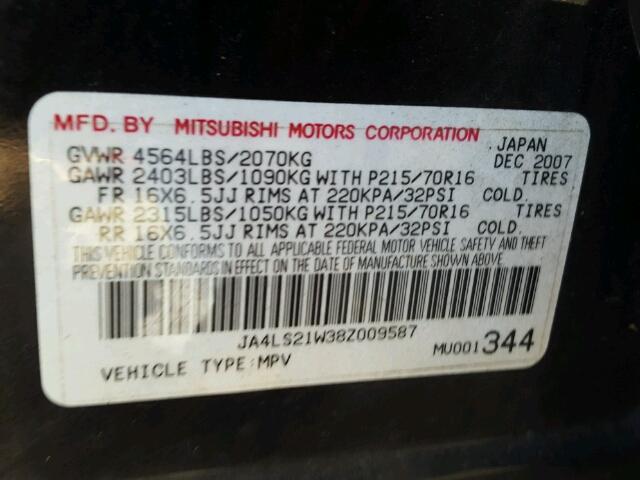 JA4LS21W38Z009587 - 2008 MITSUBISHI OUTLANDER BLACK photo 10