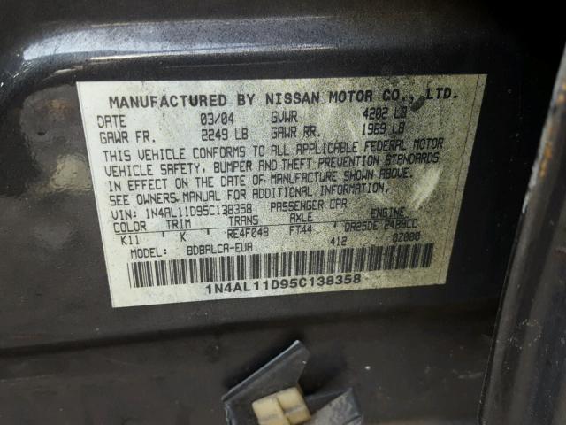 1N4AL11D95C138358 - 2005 NISSAN ALTIMA S SILVER photo 10