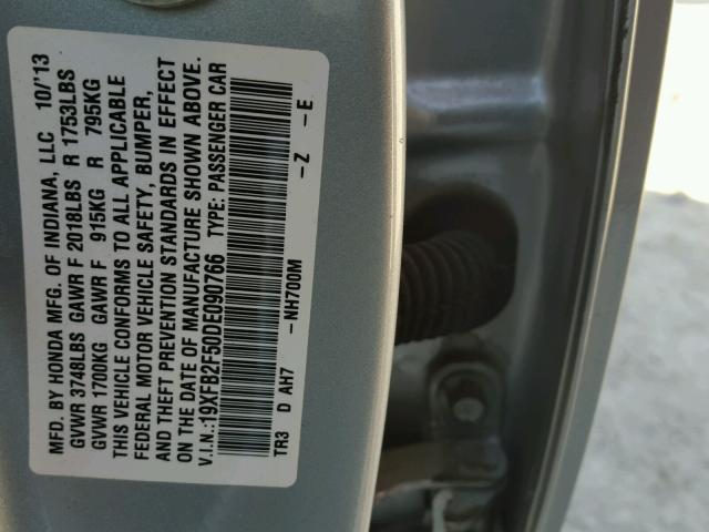 19XFB2F50DE090766 - 2013 HONDA CIVIC LX SILVER photo 10