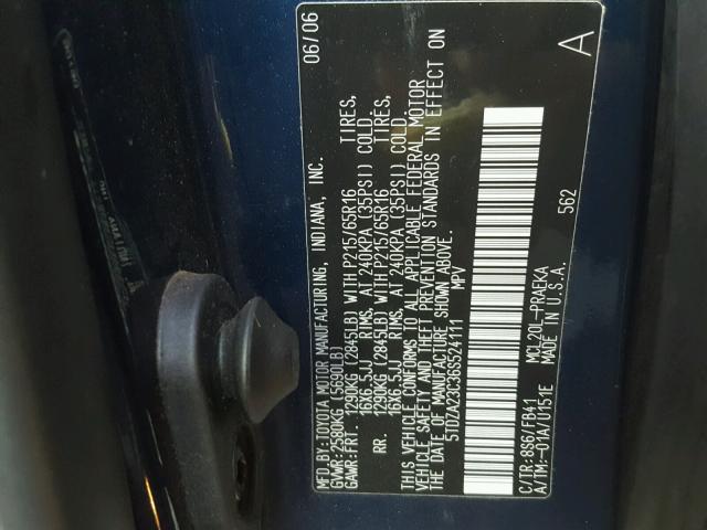 5TDZA23C36S524111 - 2006 TOYOTA SIENNA CE BLUE photo 10