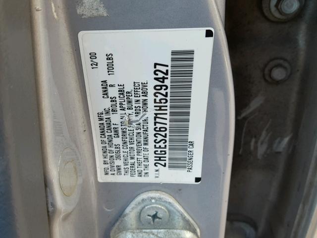 2HGES26771H529427 - 2001 HONDA CIVIC EX SILVER photo 10