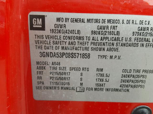 3GNDA53P08S571858 - 2008 CHEVROLET HHR LT RED photo 10