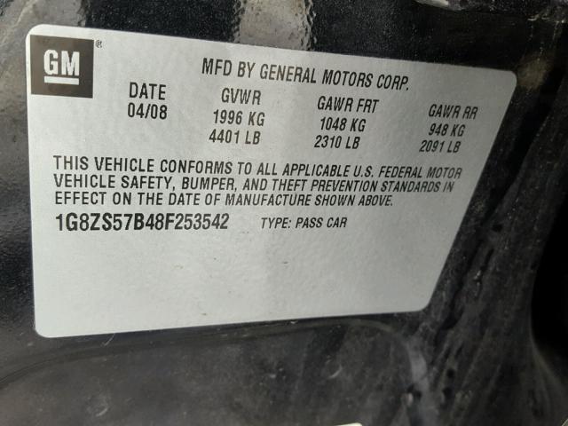 1G8ZS57B48F253542 - 2008 SATURN AURA XE BLACK photo 10