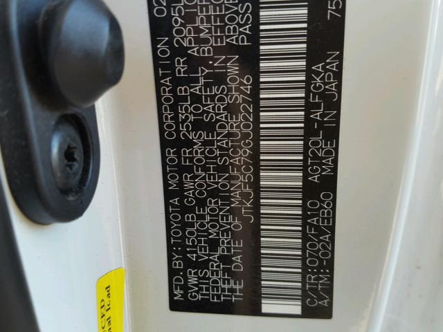 JTKJF5C79GJ022746 - 2016 TOYOTA SCION TC 白色 照片 10