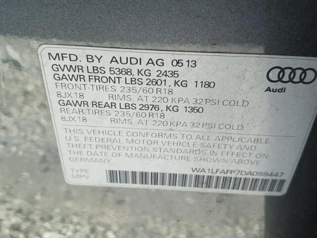 WA1LFAFP7DA099447 - 2013 AUDI Q5 PREMIUM GRAY photo 10