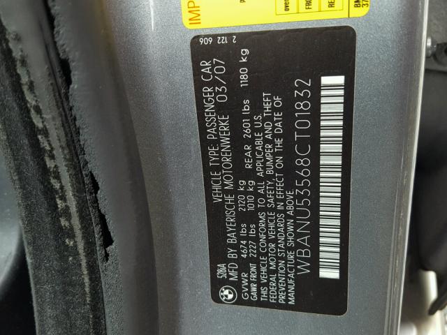 WBANU53568CT01832 - 2008 BMW 528 I GRAY photo 10