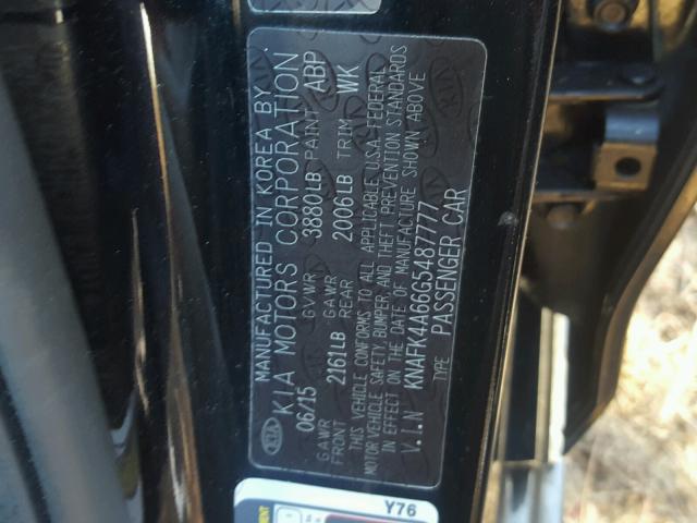 KNAFK4A66G5487777 - 2016 KIA FORTE LX BLACK photo 10