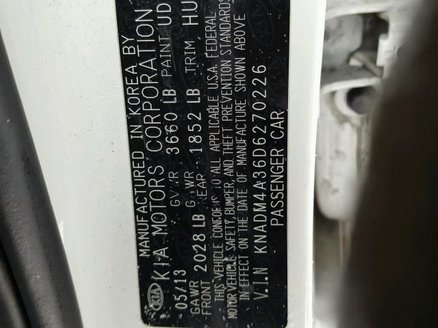 KNADM4A36D6270226 - 2013 KIA RIO LX Սպիտակ լուսանկար 10