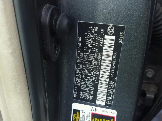 4T1BF3EK5AU043905 - 2010 TOYOTA CAMRY BASE BLACK photo 10