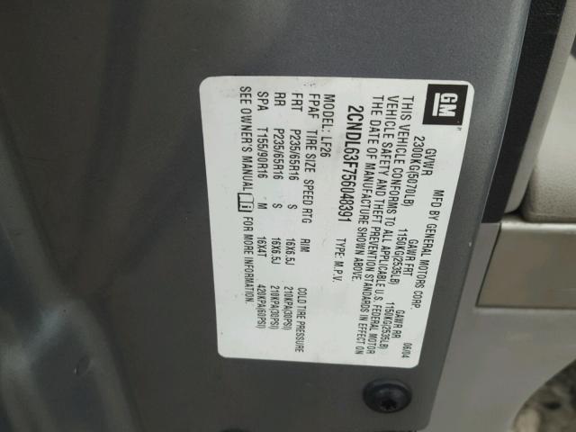 2CNDL63F756048391 - 2005 CHEVROLET EQUINOX LT GRAY photo 10