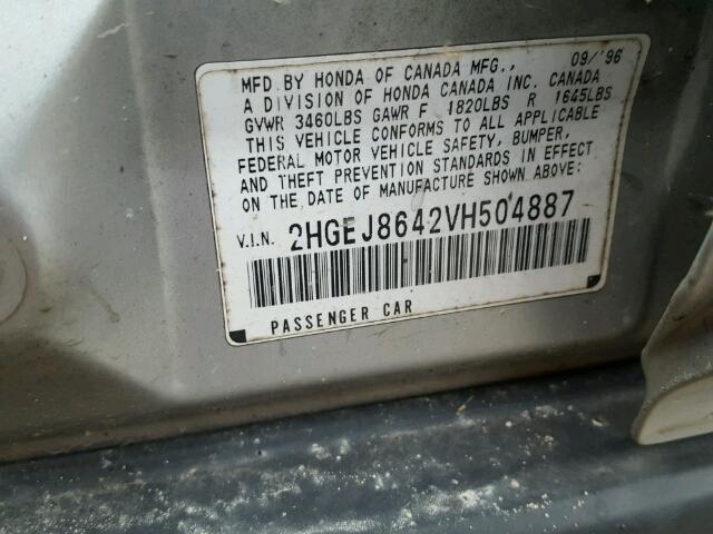 2HGEJ8642VH504887 - 1997 HONDA CIVIC EX GRAY photo 10