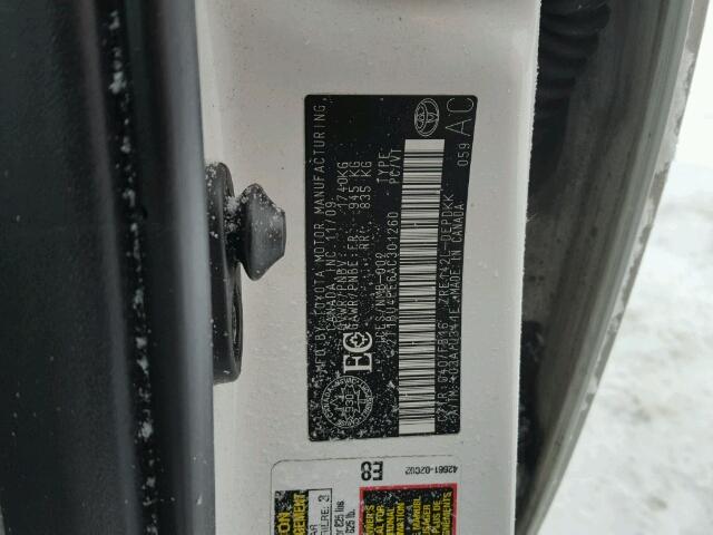 2T1BU4EE6AC301260 - 2010 TOYOTA COROLLA BA WHITE photo 10