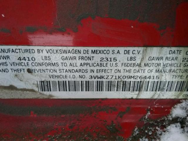 3VWKZ71K09M264415 - 2009 VOLKSWAGEN JETTA S RED photo 10