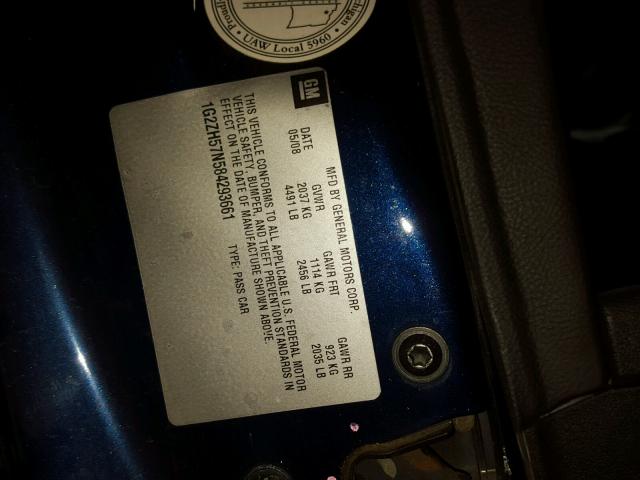 1G2ZH57N584293661 - 2008 PONTIAC G6 GT BLUE photo 10