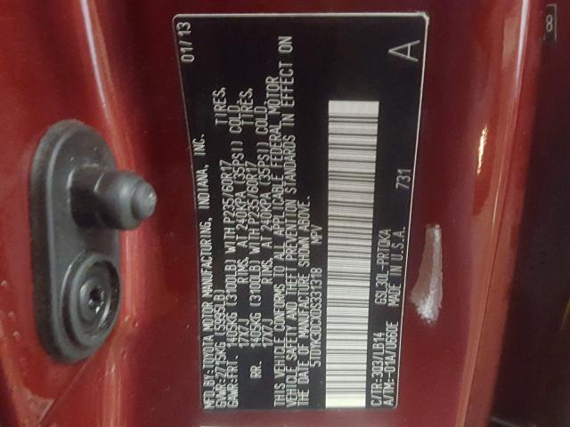 5TDYK3DCXDS331318 - 2013 TOYOTA SIENNA XLE RED photo 10