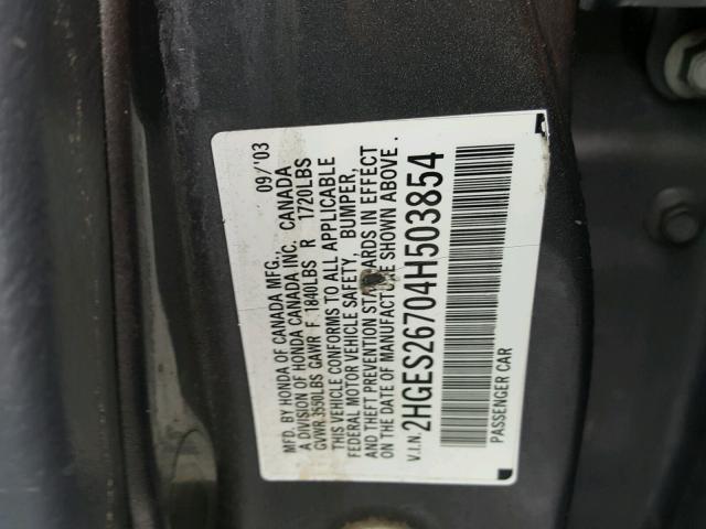 2HGES26704H503854 - 2004 HONDA CIVIC EX SILVER photo 10