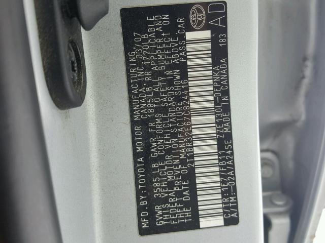 2T1BR32E67C824416 - 2007 TOYOTA COROLLA CE SILVER photo 10