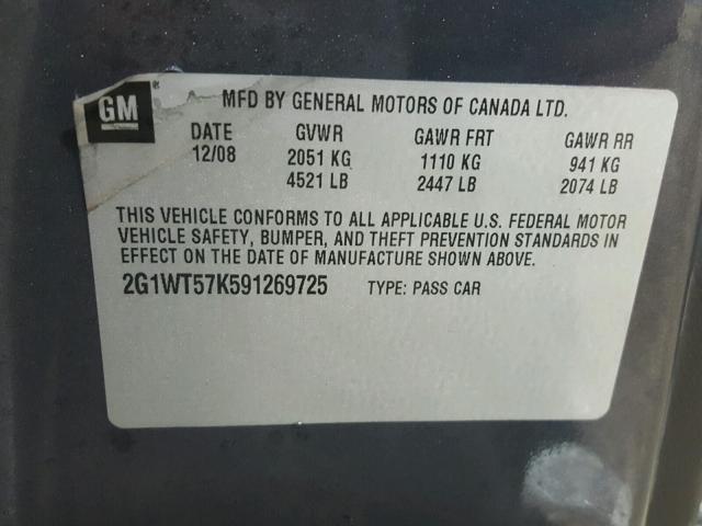 2G1WT57K591269725 - 2009 CHEVROLET IMPALA 1LT CHARCOAL photo 10