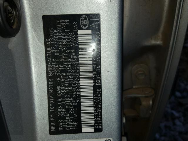 2T1BR32E75C452419 - 2005 TOYOTA COROLLA CE SILVER photo 10