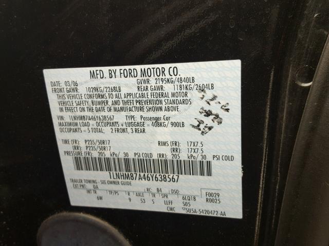 1LNHM87A46Y638567 - 2006 LINCOLN LS 黑色 照片 10