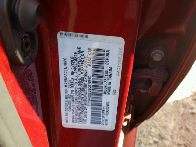 2T1BR32E63C018960 - 2003 TOYOTA COROLLA CE RED photo 10