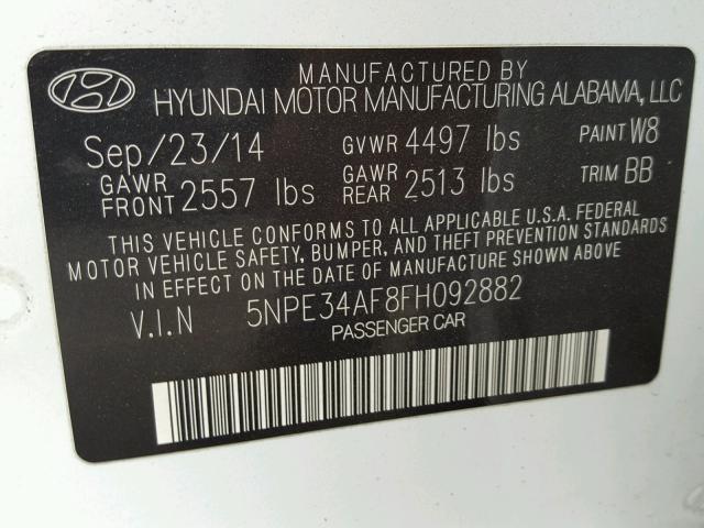 5NPE34AF8FH092882 - 2015 HYUNDAI SONATA SPO WHITE photo 10