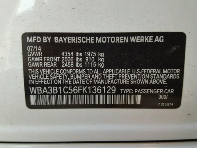 WBA3B1C56FK136129 - 2015 BMW 320 I WHITE photo 10