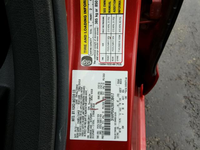 3FAHP0HA2BR138417 - 2011 FORD FUSION SE RED photo 10