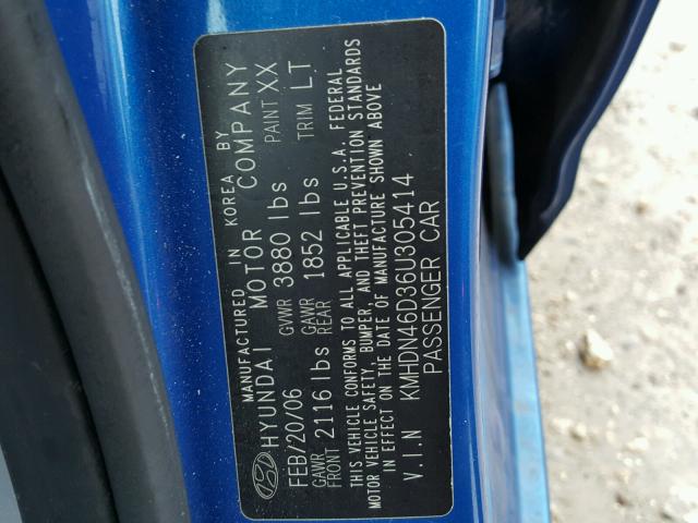 KMHDN46D36U305414 - 2006 HYUNDAI ELANTRA GL BLUE photo 10