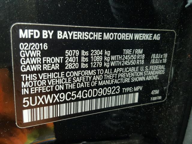 5UXWX9C54G0D90923 - 2016 BMW X3 XDRIVE2 BLACK photo 10