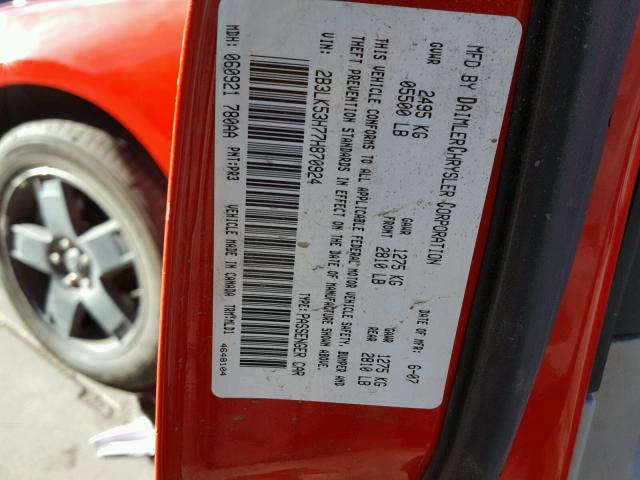 2B3LK53H77H870924 - 2007 DODGE CHARGER R/ RED photo 10