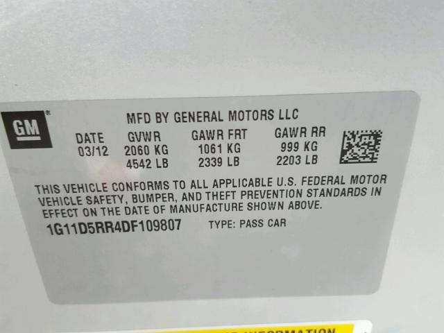 1G11D5RR4DF109807 - 2013 CHEVROLET MALIBU 1LT SILVER photo 10