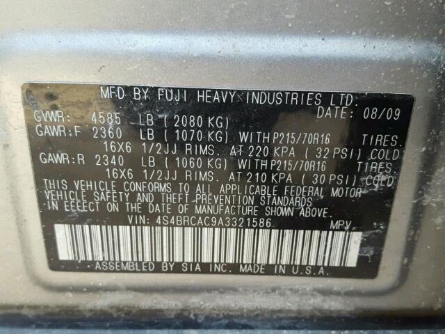 4S4BRCAC9A3321586 - 2010 SUBARU OUTBACK 2. SILVER photo 10