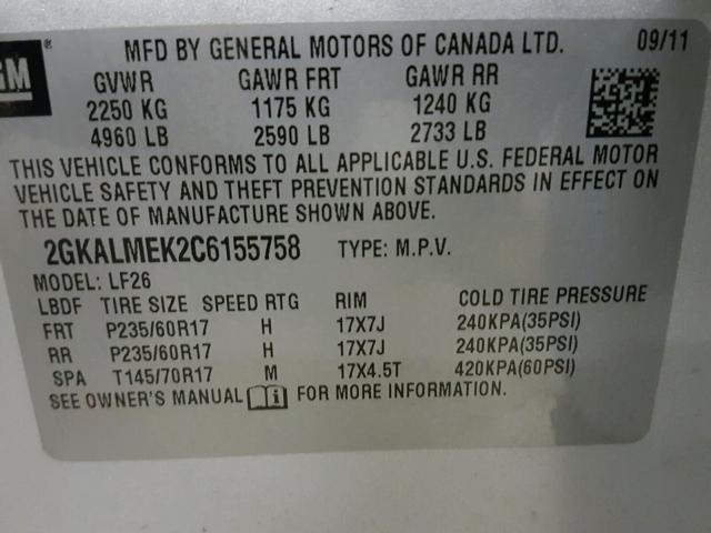 2GKALMEK2C6155758 - 2012 GMC TERRAIN SL SILVER photo 10